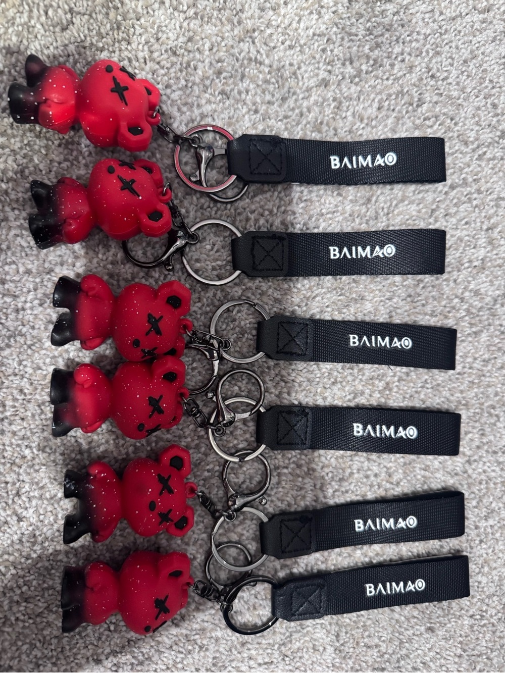 Kids Red Bear Keychain Strap - Set of 6